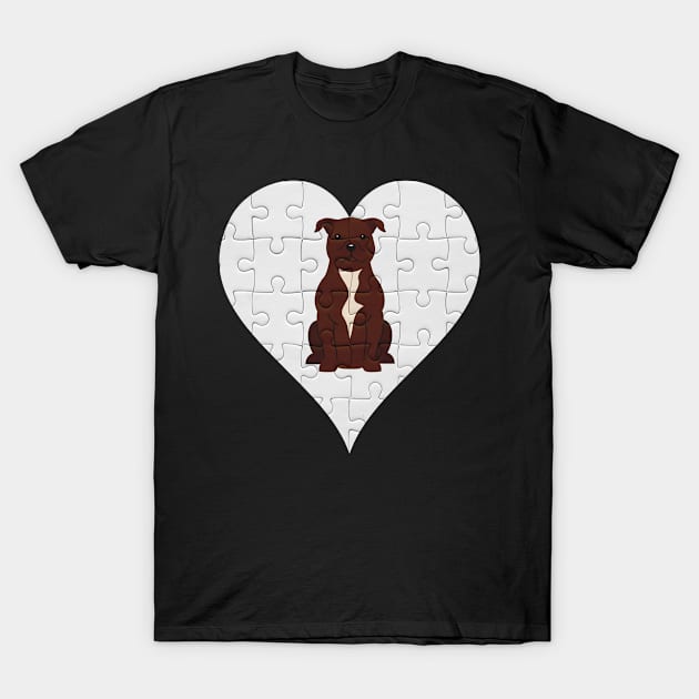 Staffordshire Bull Terrier Heart Jigsaw Pieces Design - Gift for Staffordshire Bull Terrier Lovers T-Shirt by HarrietsDogGifts